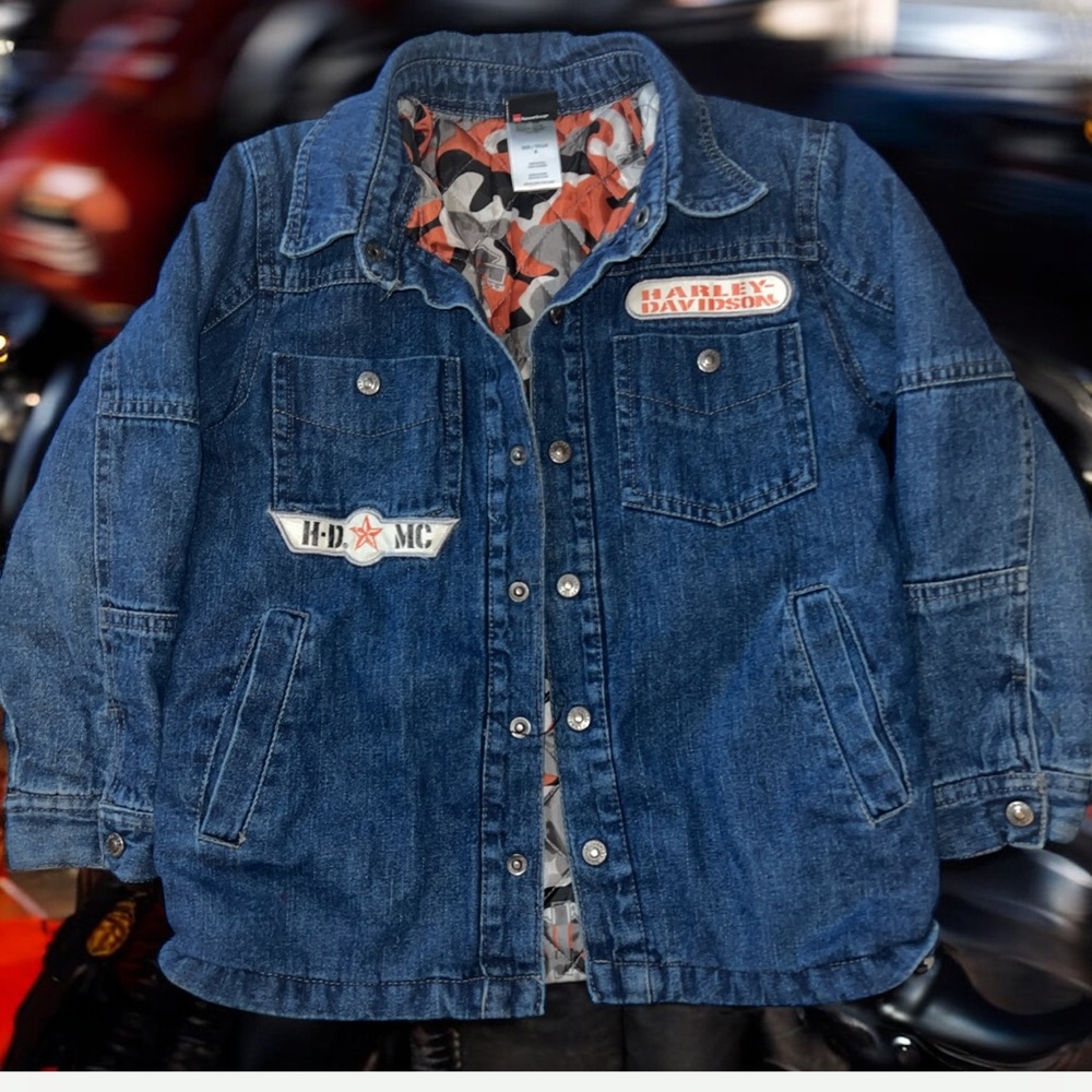 Harley Davidson Kids Denim Jacket Size 6 Lined Patch Logo‎ Biker